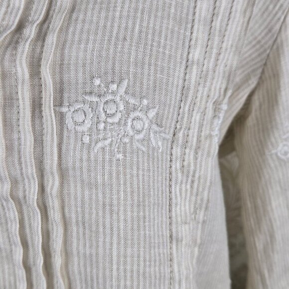 Antibes Blanc Size Small Cream White Striped Tunic Flared Sleeves Split Vneck - Picture 5 of 16